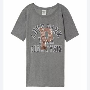 Victoria's Secret PINK Bling Sequin Perfect Crew Tee Gray Size Large